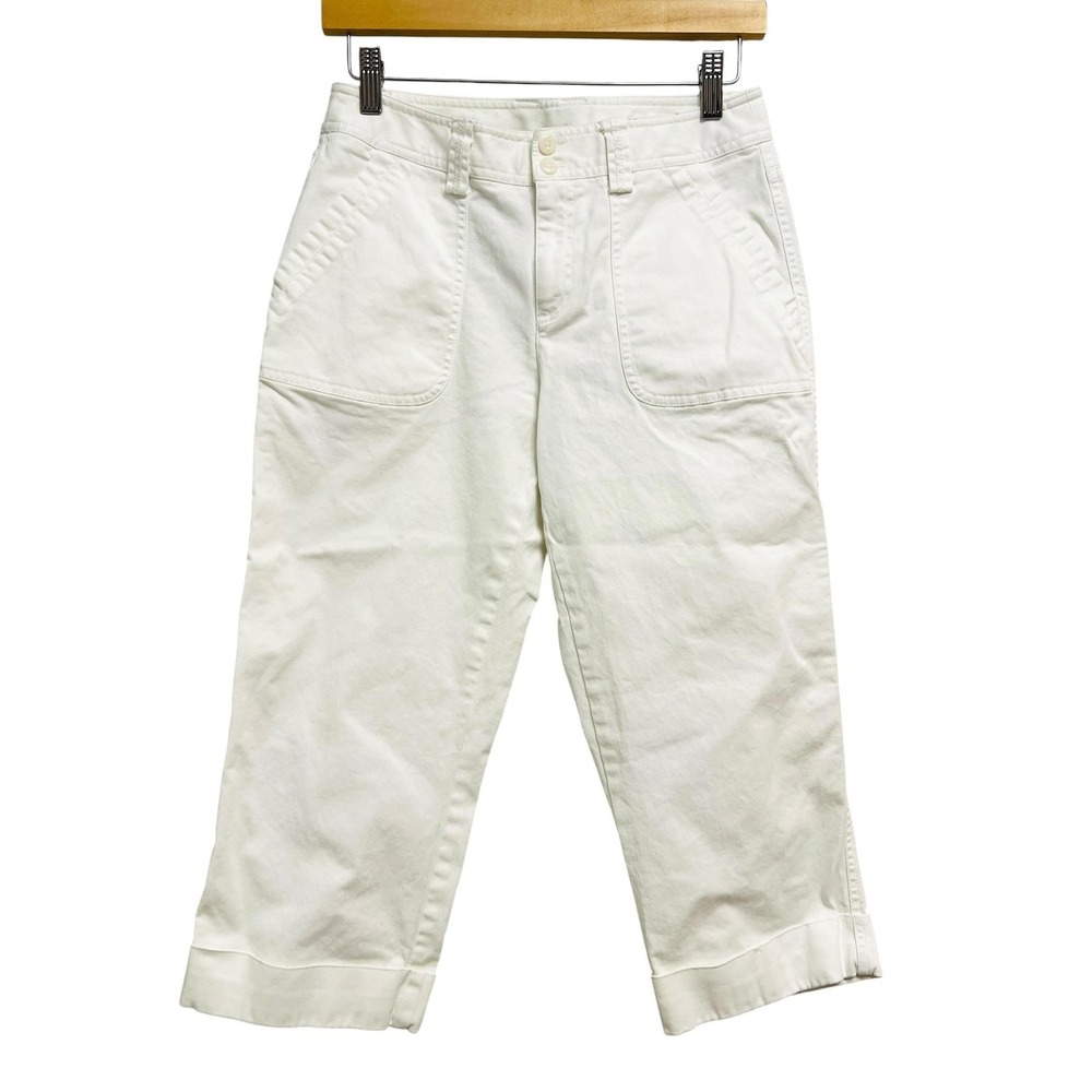 Rafaella Capri Pants Womens 6P White Twill Cuffed Crop Stretch Pockets Casual